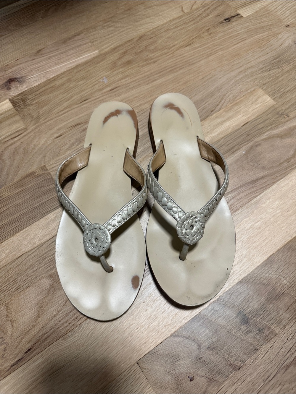 Jack Rogers Cream Woven Medallion Toe-Post Sandals